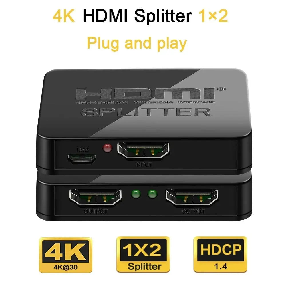 Splitter HDMI 1×2 4K cu Amplificator Staryon® 1 In 2 Out HDMI – Partajare Continut de pe O Singura Sursa HDMI catre Doua Monitoare sau Proiectoare, Suporta pana la 1080P/60Hz, HDCP 1.4, Suport 3D, Negru