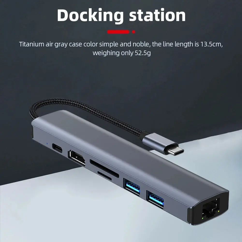 Hub Adaptor Multiport 7 in 1 USB-C 3.1 Staryon® la HDMI 4K / LAN RJ45 Ethernet (1000 MB/S) / 2x USB 3.0 / Power Delivery Port 100W / TF si SD Card Reader, Docking Station Laptop, MacBook Air/Pro, Telefon, Tableta, Gri